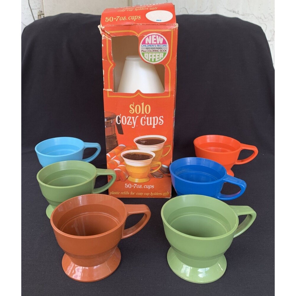 6  Vintage Solo Cozy Cup Holders and Solo Cozy Cup Refills (40) Opened 70s Color